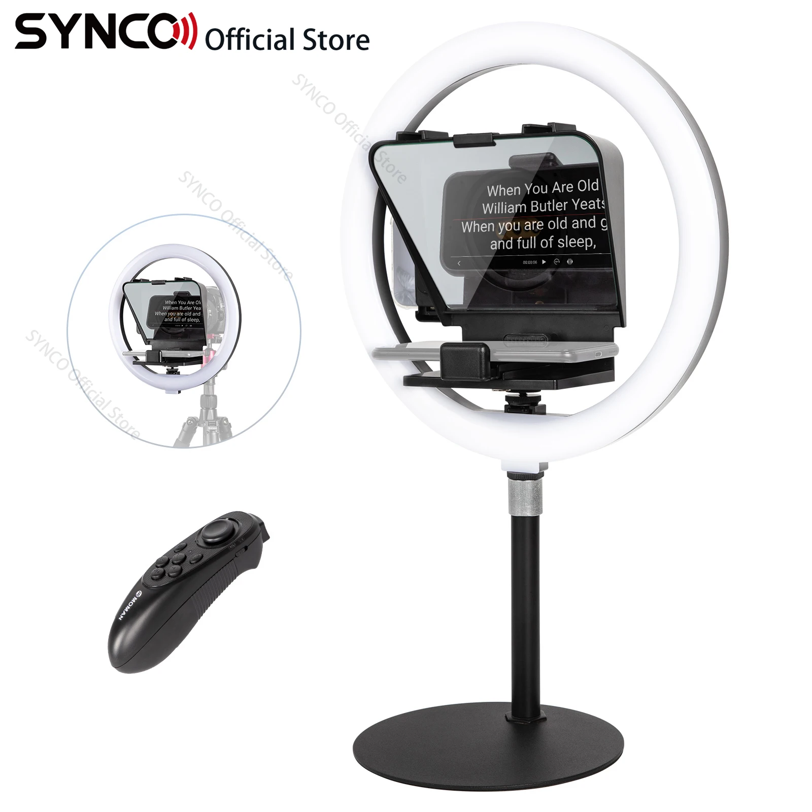 

Synco Ring Light Teleprompter for Smartphone Ringlight Led Photography Lighting Teleprompter Kit for Live Make Up Selfie Video