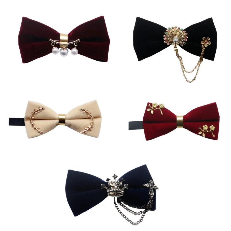 

Y166 Men Adjustable Bow Tie Vintage Metal Chain Rhinestones Neck Pre-Tied Bowtie Neckwear Formal Wear for Wedding Party