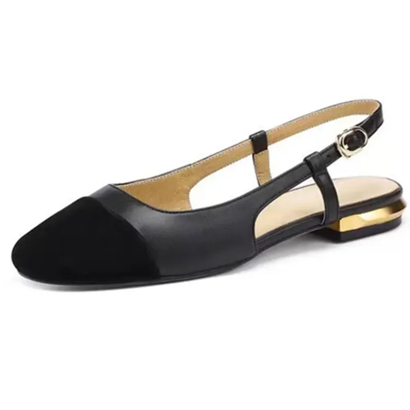 Women Slingback Sandals Retro Bucklr Strap Low Heel Concise Female Shoes Leisure Outdoor