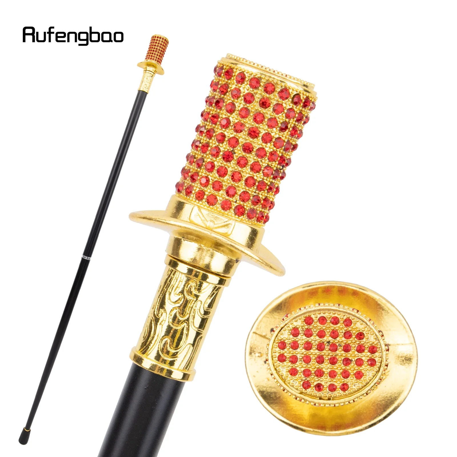 

Golden Red Artificial Diamond Walking Cane Fashion Decorative Walking Stick Gentleman Elegant Cosplay Cane Knob Crosier 95cm