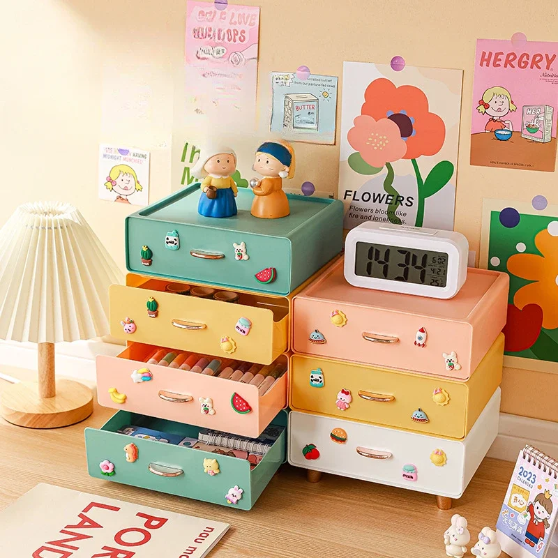 Desktop Organization Box with Drawers for Office Supplies and Makeup