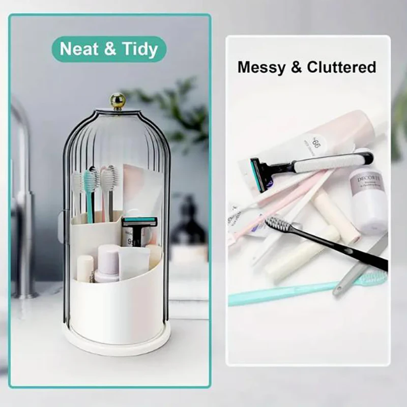 360 ° rotating dust-proof bathroom vanity storage box,toothbrush,toothpaste,makeup brush storage Luxury Cosmetic Organizer 3