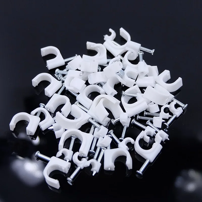 Round Cable Clips, 11mm 160 Pcs PVC Cord Management with Carbon Steel Nail  for Home Wires Cables, White