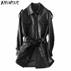 AYUNSUE Fashion Real Leather Female Jacket 2020 Spring Autumn Korean Vintage Streetwear Genuine Leather Trench Coat Women 29108