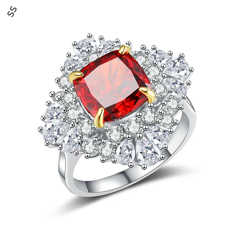 

Free Shipping Heavy Hand-inlaid Ice Cut Women's 4.5 Carat Pigeon Red Rings for Ladies Fancy Party