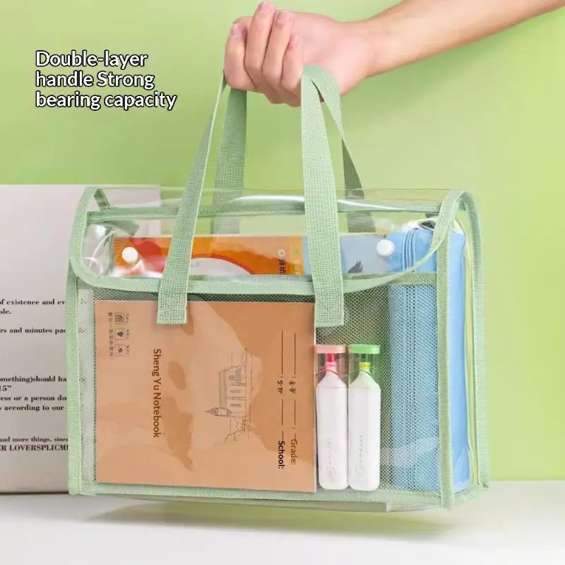 Cartella Portatile Trasparente Impermeabile di Grande Capacità, Borsa Espandibile per Archiviazione Documenti, Borsa Portadocumenti Autoadesiva in PVC