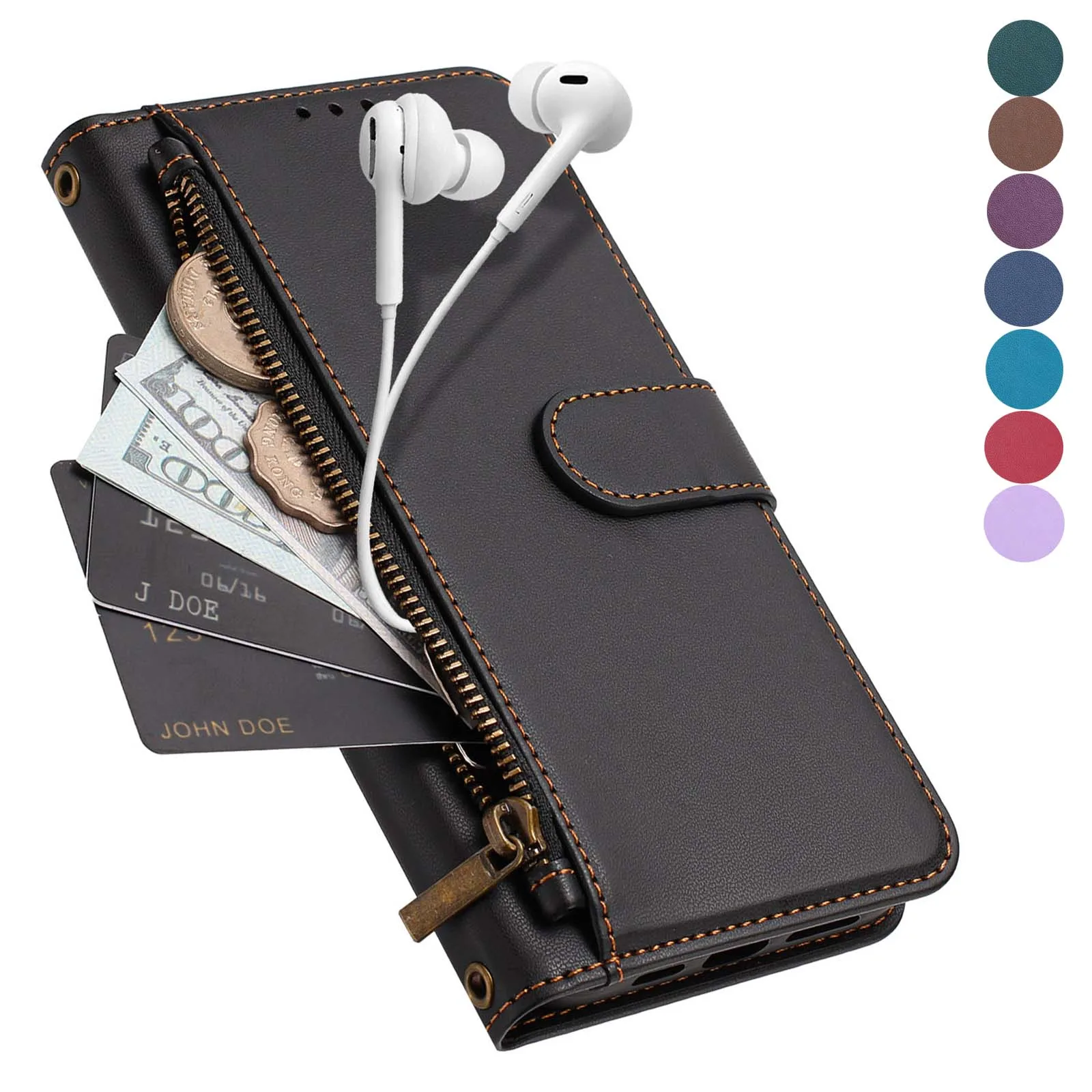 Luxury Zipper Coin Wallet Flip Leather Phone Case