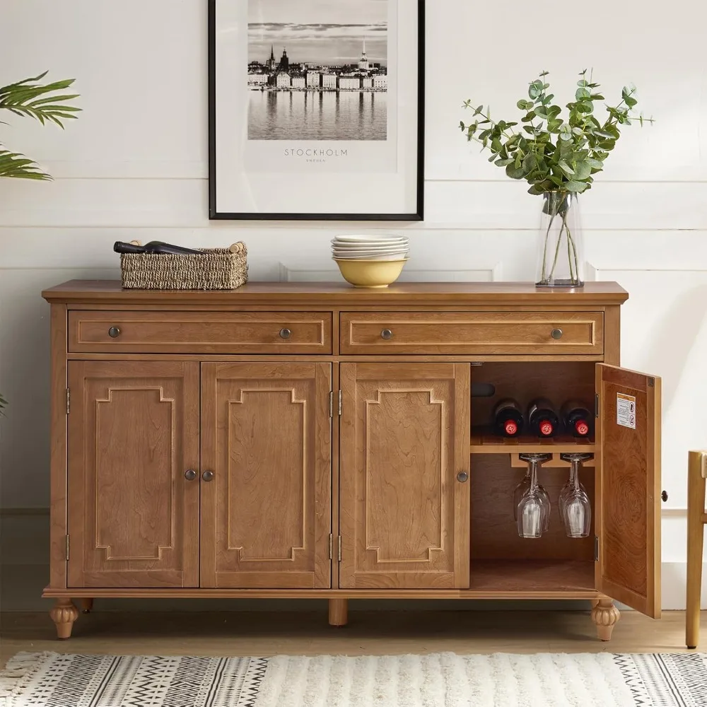 58" Wide Kitchen Sideboard Buffet Cabinet 2 Drawers Adjustable Shelves Wood Coffee Bar Table Dining Room Acorn