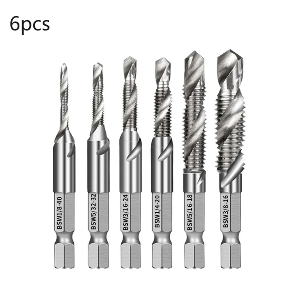 

6pcs Tap Drill Bit Combined Tap Drill Bit Hex Shank Thread Metric Tap HSS Threaded Bit Screw Machine Compound Tap Hand Tool