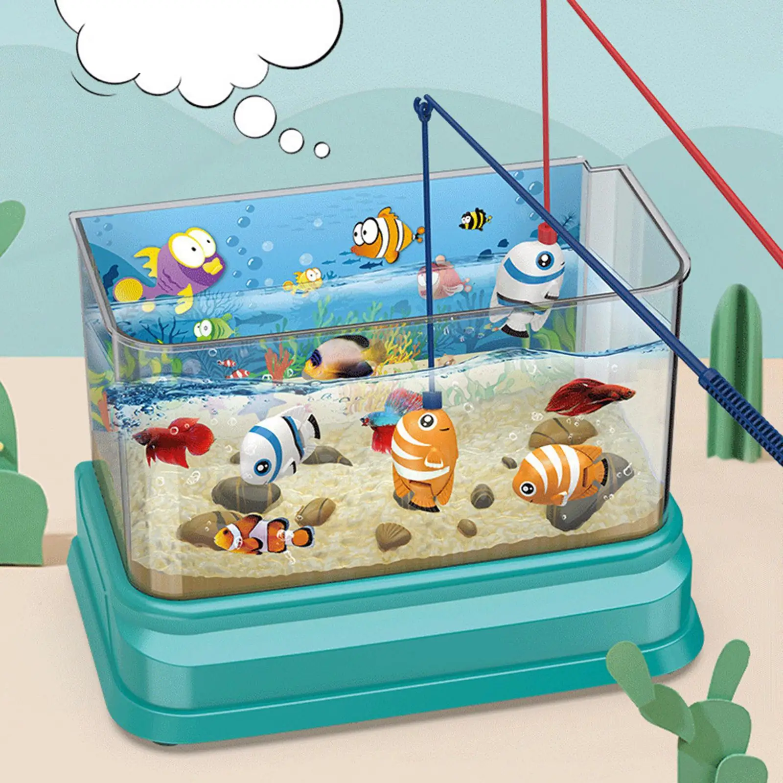 Artificial Fish Tank With Moving Music Fishing Rod Kids Fishing Toys
