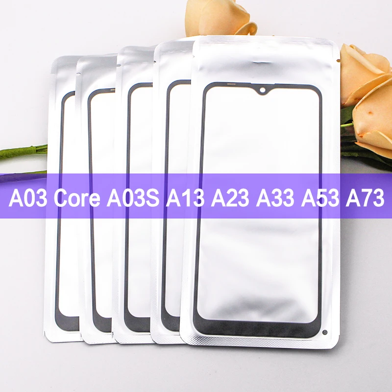 

10PCS Front Glass Add OCA For Samsung Galaxy A03 Core A03S A13 A23 A33 A53 A73 LCD Touch Screen Outer Glass Panel Lens Cover
