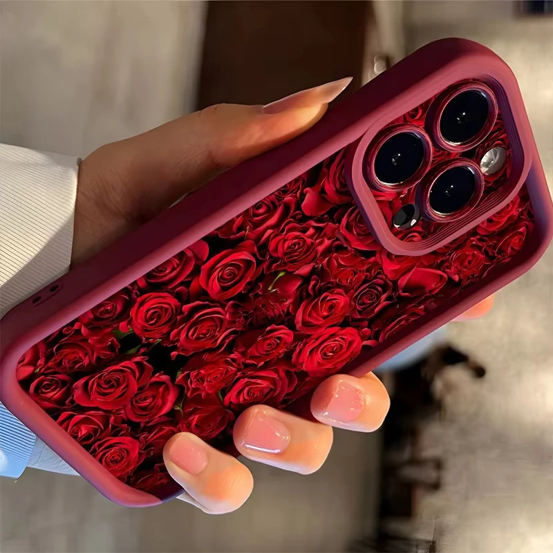 Elegant Red Rose Pattern Soft Silicone Phone Case Cover
