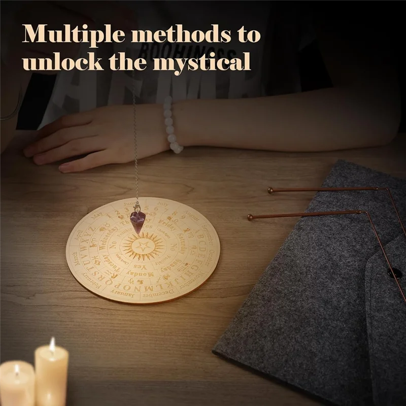 B92B-Copper Dowsing Rods Spiritual And Divining Pendulum Board Mat Kit For Ghost Hunting,Divining Water,Energy Healing