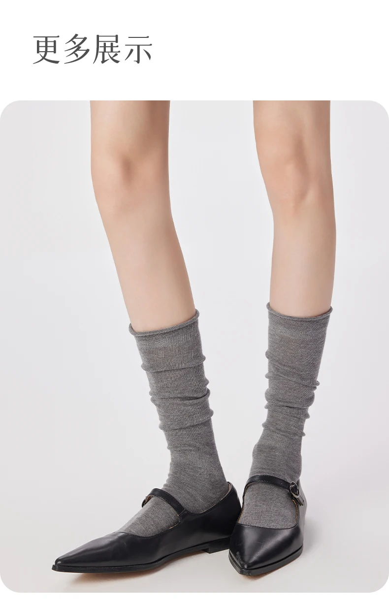 Neue ultrafeine High-End-Woll-Manschettensocken für Damen, leicht, warm, elegant, Roll-Top, perfektes Frühlingsgeschenk für Damen in der Mitte der Wade – Detail 4