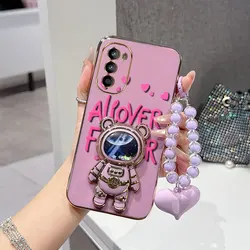 Floral Fan Phone Accessory Set: Beaded Lanyard, Stand, and Protective Case with Comfortable Grip - Motorola Moto G54 Power (PURPLE)