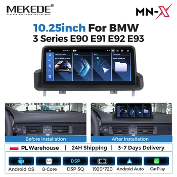 MEKEDE Reproductor Multimedia para Auto con Pantalla de 10.25 Pulgadas, 8 Núcleos, Carplay Inalámbrico, Android Auto para BMW Serie 3 E90 E91 E92 E93 2005-2012, 4G LTE, WIFI, DSP, BT, GPS, Android 15, 4+64GB, 6+128GB, SWC, Idrive 1