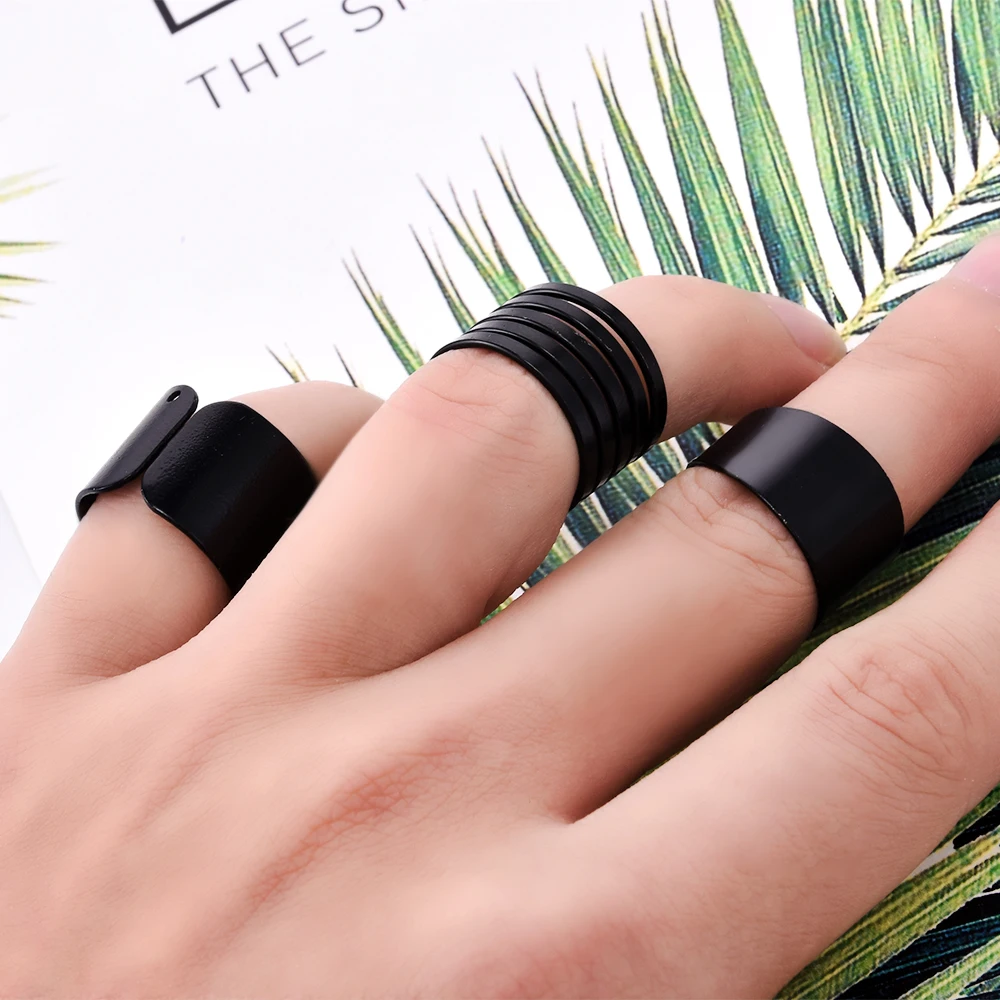 3 Pcs Punk Fashion Rings for Women Anel Anillos Black Stack Plain Above Knuckle Ring Band Midi Finger Ring Set
