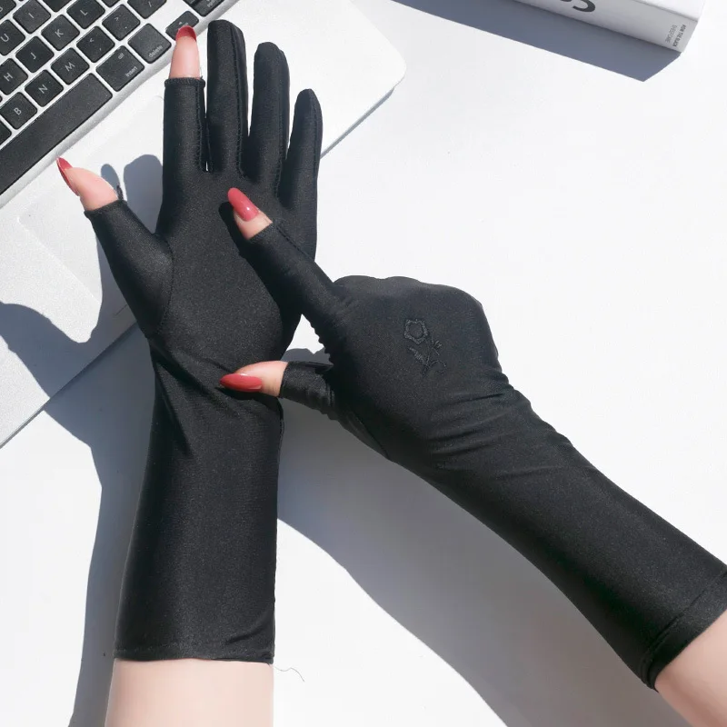 Gants de protection solaire à deux doigts pour femmes, été,  anti-ultraviolet, mignon, en coton fin, pour l'équitation et la conduite, gants  antidérapants pour écran tactile - AliExpress