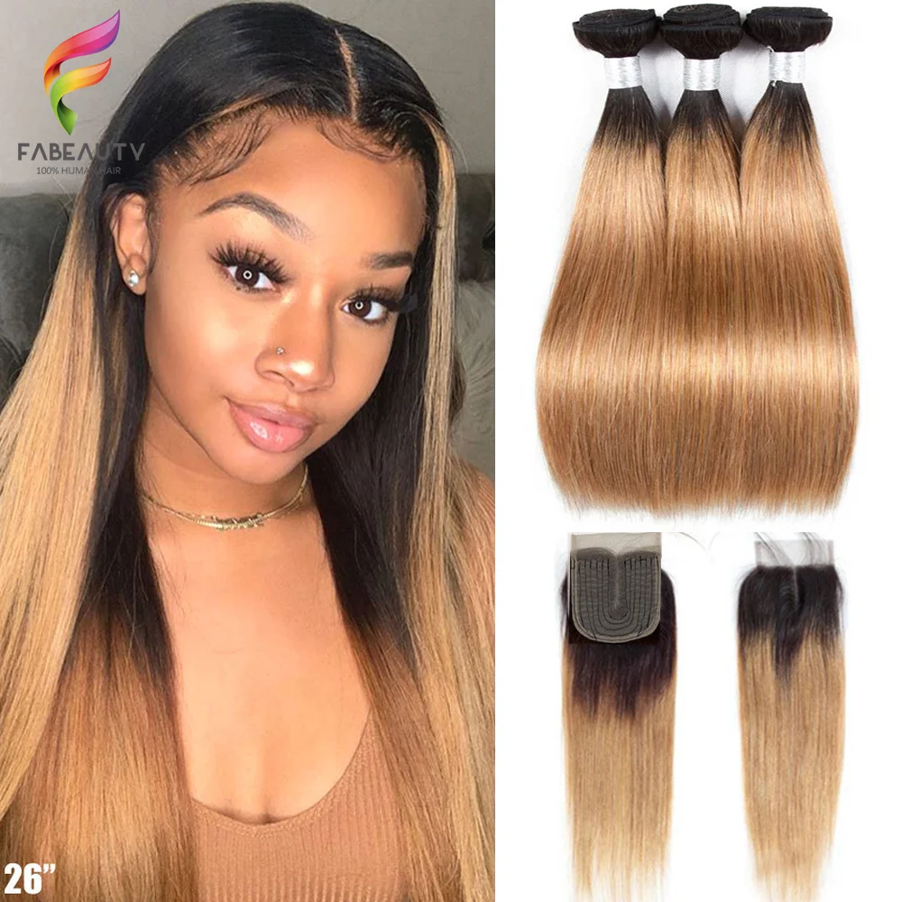 Pre colored Bundles With Closure Brazilian Hair Weave Bundles Remy