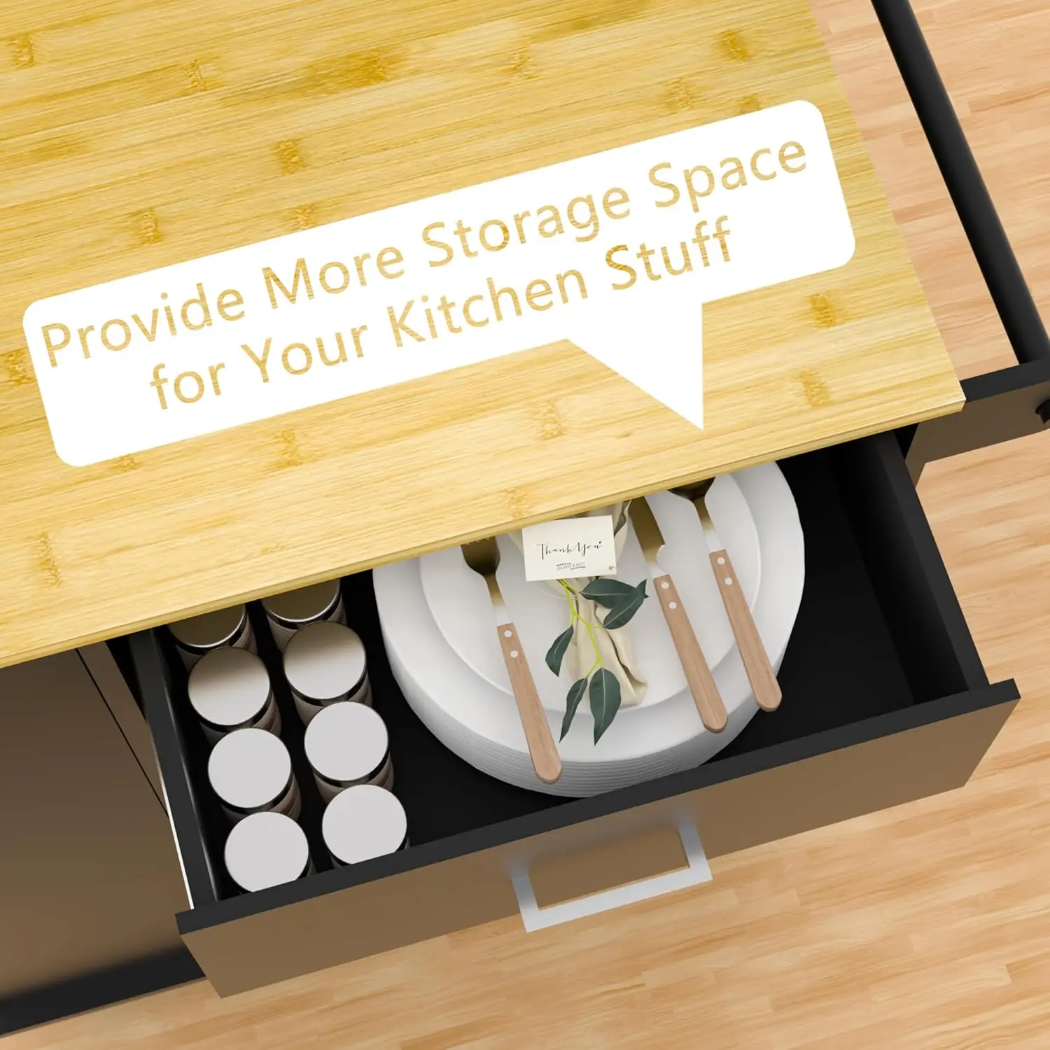 Tilt Out Trash Cabinet with Spice Rack Multi-function Kitchen Island on Wheels Free Standing Laundry Storage Trolley Cart