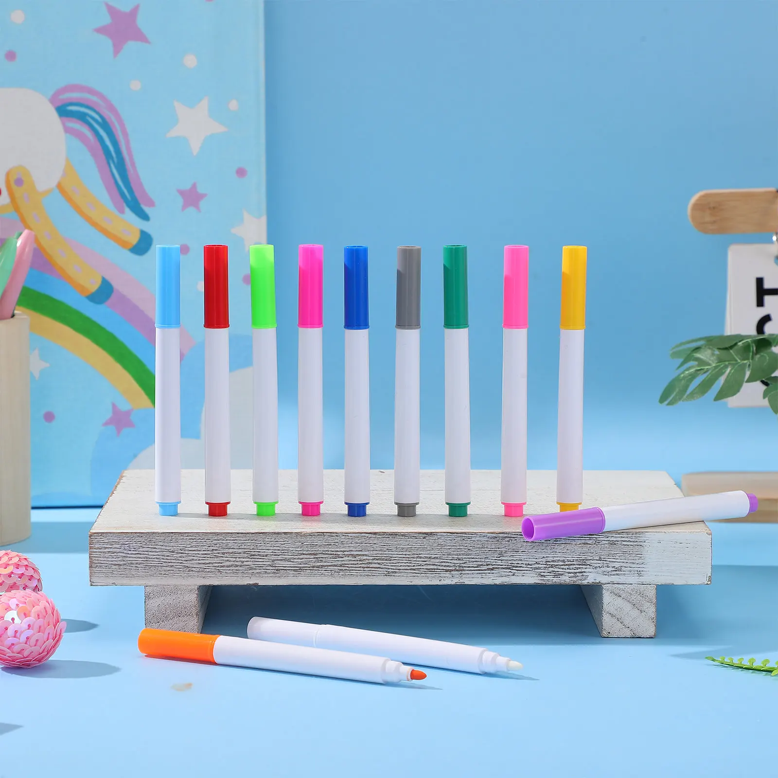 24Pcs 드라이 지우기 형광 화이트보드 펜 교실 사무실 휴일용 프리미엄 소재 무독성 환경 친화적인 마커