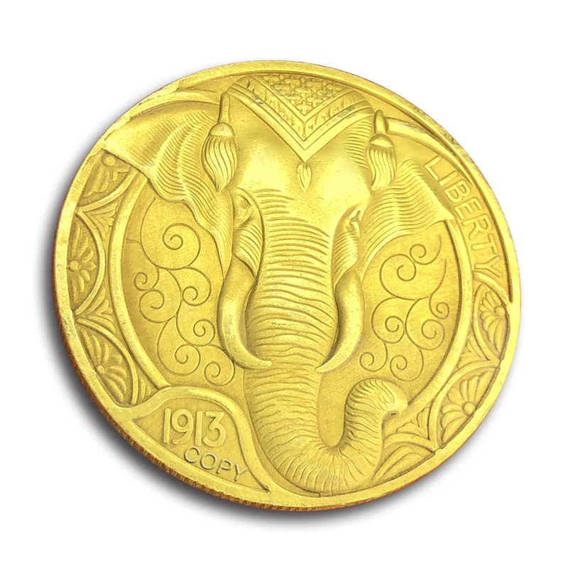 

US 1913 Elephant Gold Wandering Hobo Coin, Novelty Home Decoration Replica Coin, Magic Props, Essential for Collectors