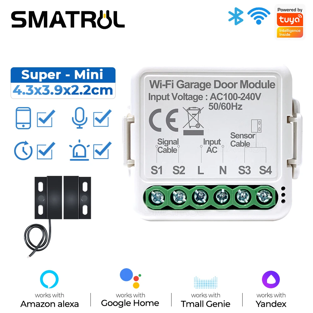 

SMATRUL WiFi Tuya Smart Garage Door Switch Door Opening Smart Life APP Controller Remote Control Closing For Alexa Google Home