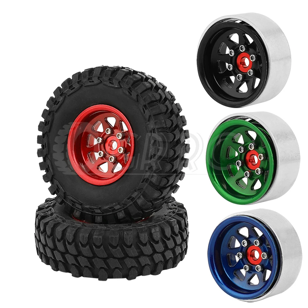 1.0 Inch Aluminum Alloy Beadlock Wheel Hub Rims w/ Tires For RC Crawler ...