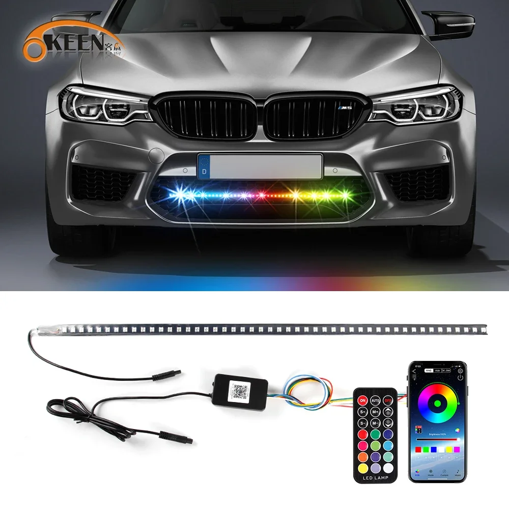 

OKEEN LED Car Front Grille Light RGB Start-Scan Driving Lamp App Remote Control Universal Auto Flowing Neon Ambient Lamps 12V