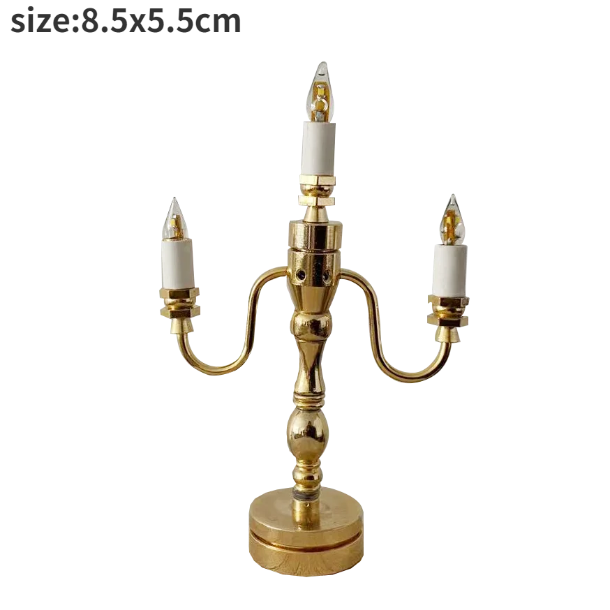 1/6 1/12 Scale Dollhouse Retro European Style Mini LED Lamp Double-head Flower Ceiling Light Lamp Wall Light Decor Toy