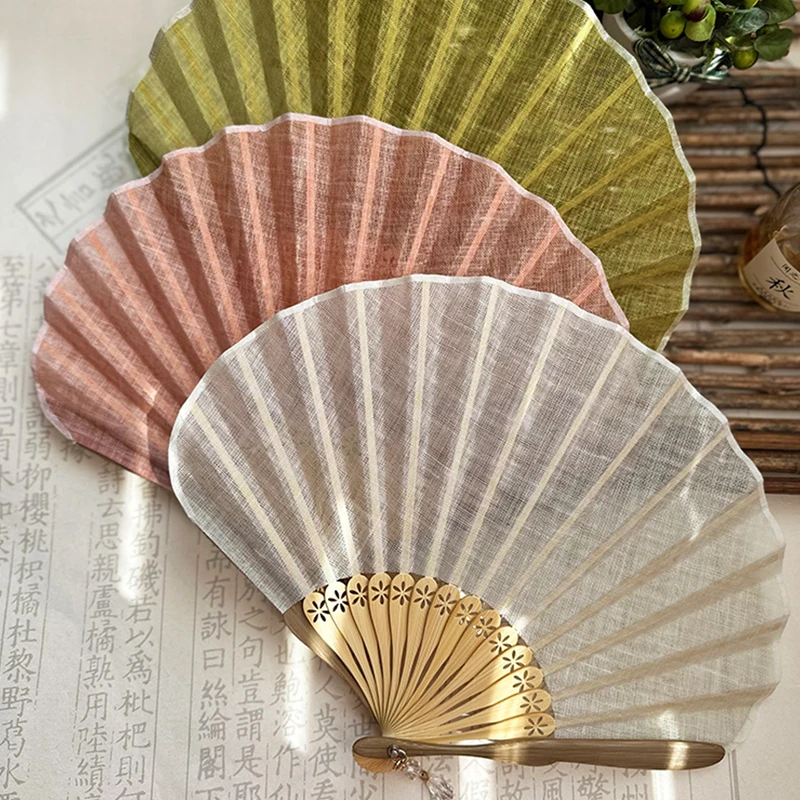 Japanese-Style-Retro-Shell-Shaped-Fan-Silk-Cloth-Bamboo-Folding-Fans ...