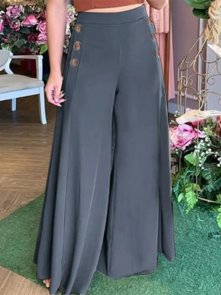 

Oversized High Waist Pantalon 2023 Summer Casual Suit Pants ZANZEA Elegant OL Women Wide Leg Pant Capris Solid Trouser Palazzo