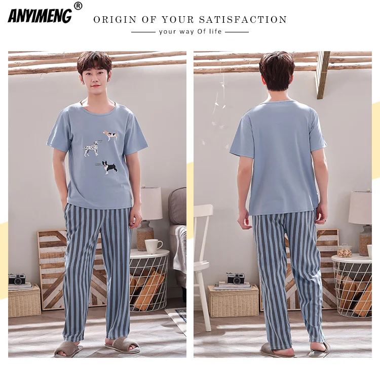New Sleepwear Couple Men and Women Matching Home Suits Cotton Pjs Chic Chinese Word Prints Leisure Nightwear Pajamas for Summer mens pjs sale Pajama Sets