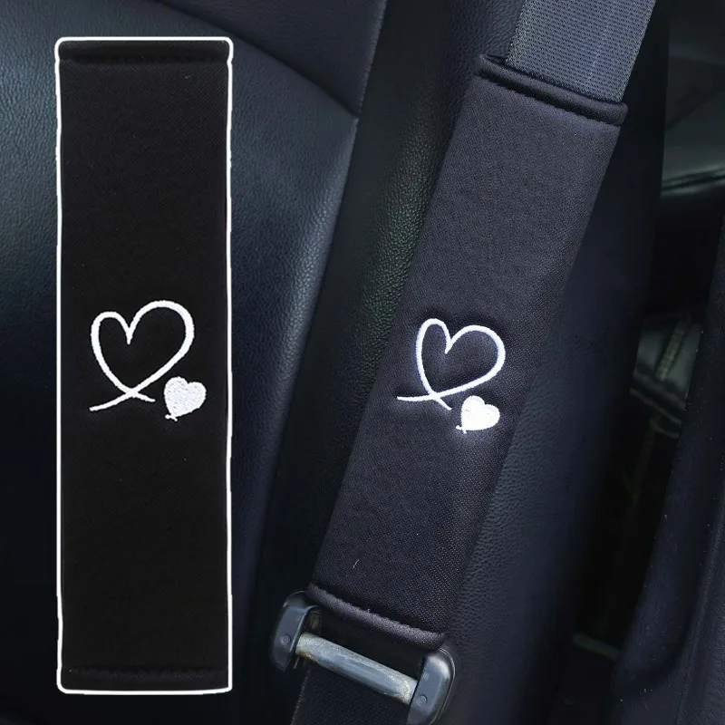 Car Seat Belt Shoulder Pads with Embroidered Heart Seat Belt Protector Pad Interior Decoration for Enhanced Driving Experience