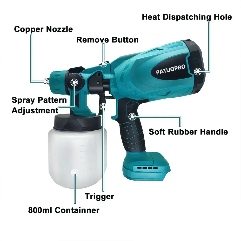 Brushless Electric Spray Gun Cordless Paint Sprayer Auto Furniture Steel Coating Airbrush For Makita 18V Battery(No Battery) 3