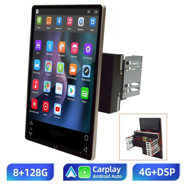 Android 14.0 10.1 inch Automatic Rotate Car Radio Android Auto Apply Carplay DVD Multimedia Player Car Stereo GPS Universal 2Din