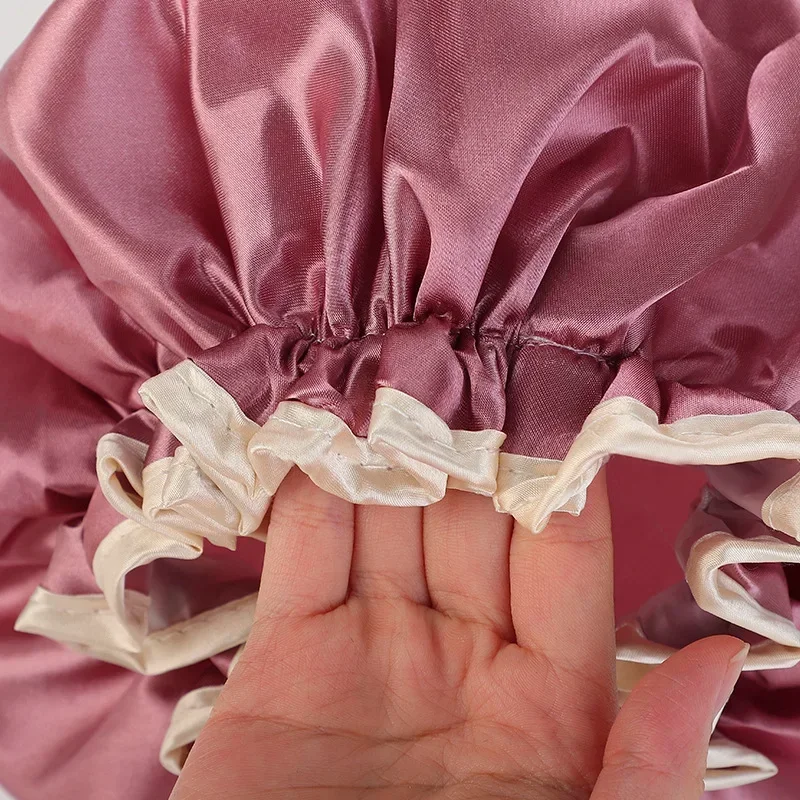 Waterproof Elastic Shower Cap Reusable Thickened Double-layer Bath Hat Women Head Hair Cover Sleep Cap Home Supply