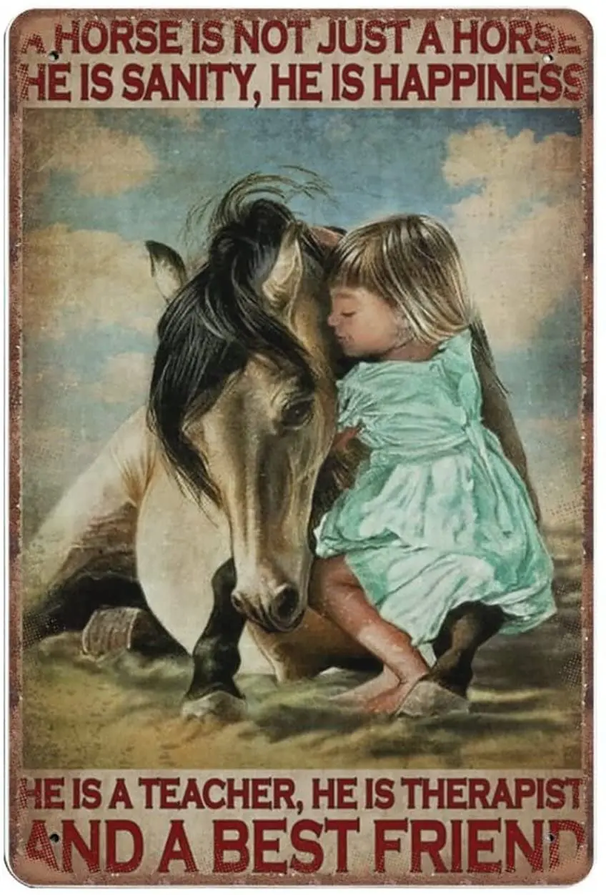 

Vintage Metal Tin Sign A Little Girl and Her Horse Are Best Friends Funny Retro Kitchen Home room Wall Art Signs 8x12inches