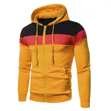 

Men Hoodie Patchwork Contrast Color Autumn Hoodie Zipper Long Sleeve Sweatershirt for Men Daily Wear