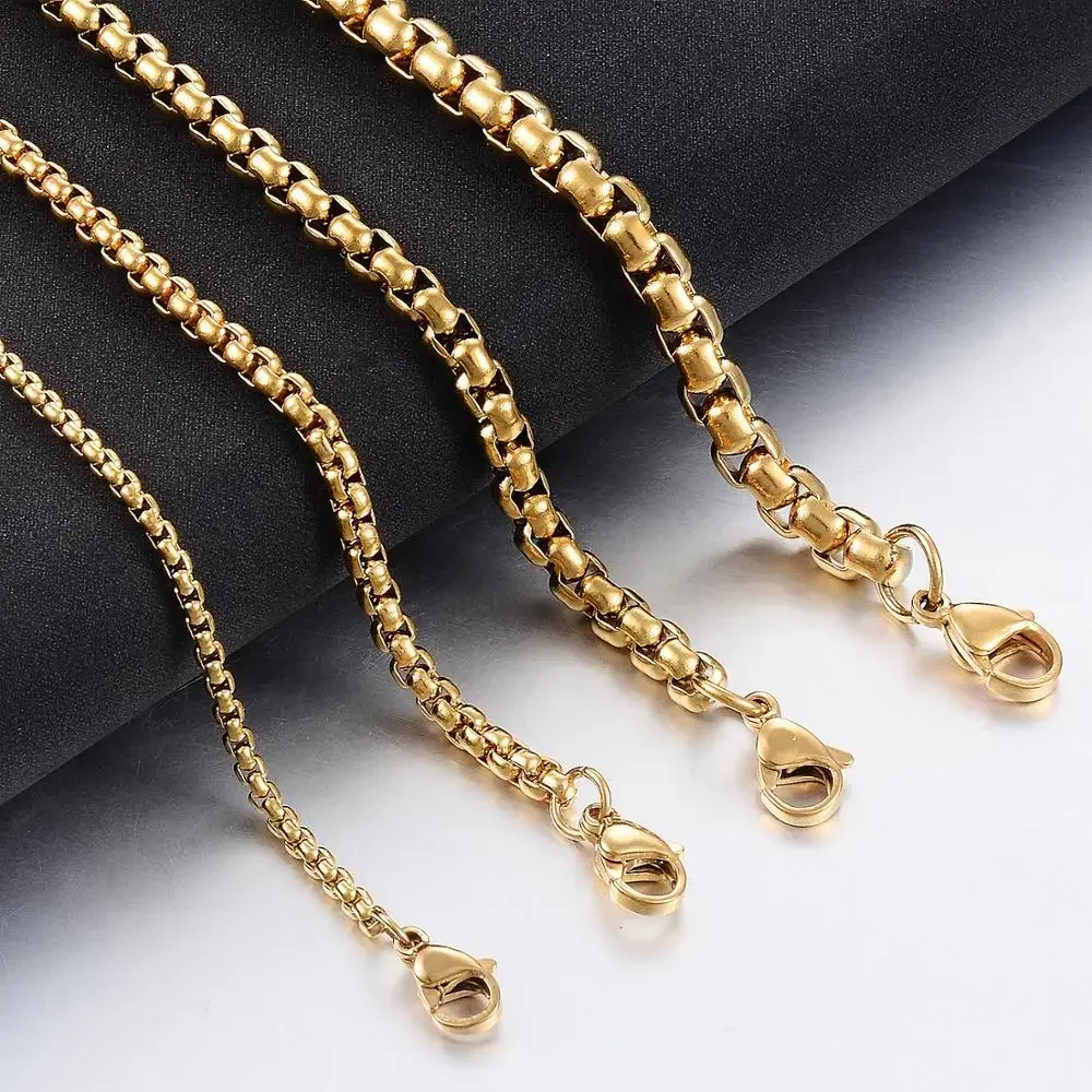 Stainless Steel Necklace Waterproof Round Gold Color Chain Men And Women Gift Jewelry 2mm-5mm Width