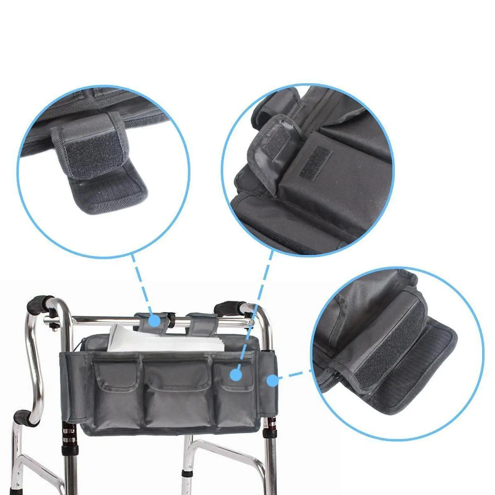 Wheelchair Side Bag Oxford Cloth with Strap Walker Storage Bag Wheelchair Armrest Storage Pouch Large Capacity for Adult Elderly 5