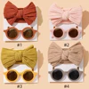 2Pcs/Set Puff Bow Baby Headband Sunglasses Matte Flower Circular Sun Glasses Eye Wear Elastic Nylon Hair Bands Seaside Headdress 6