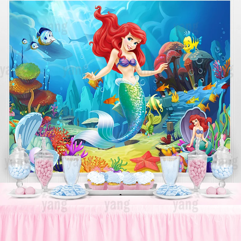 Disney Little Mermaid Ariel Princess Wedding Castle Bubble Undersea Background Girls Birthday Party Snow White Baby Shower Banner