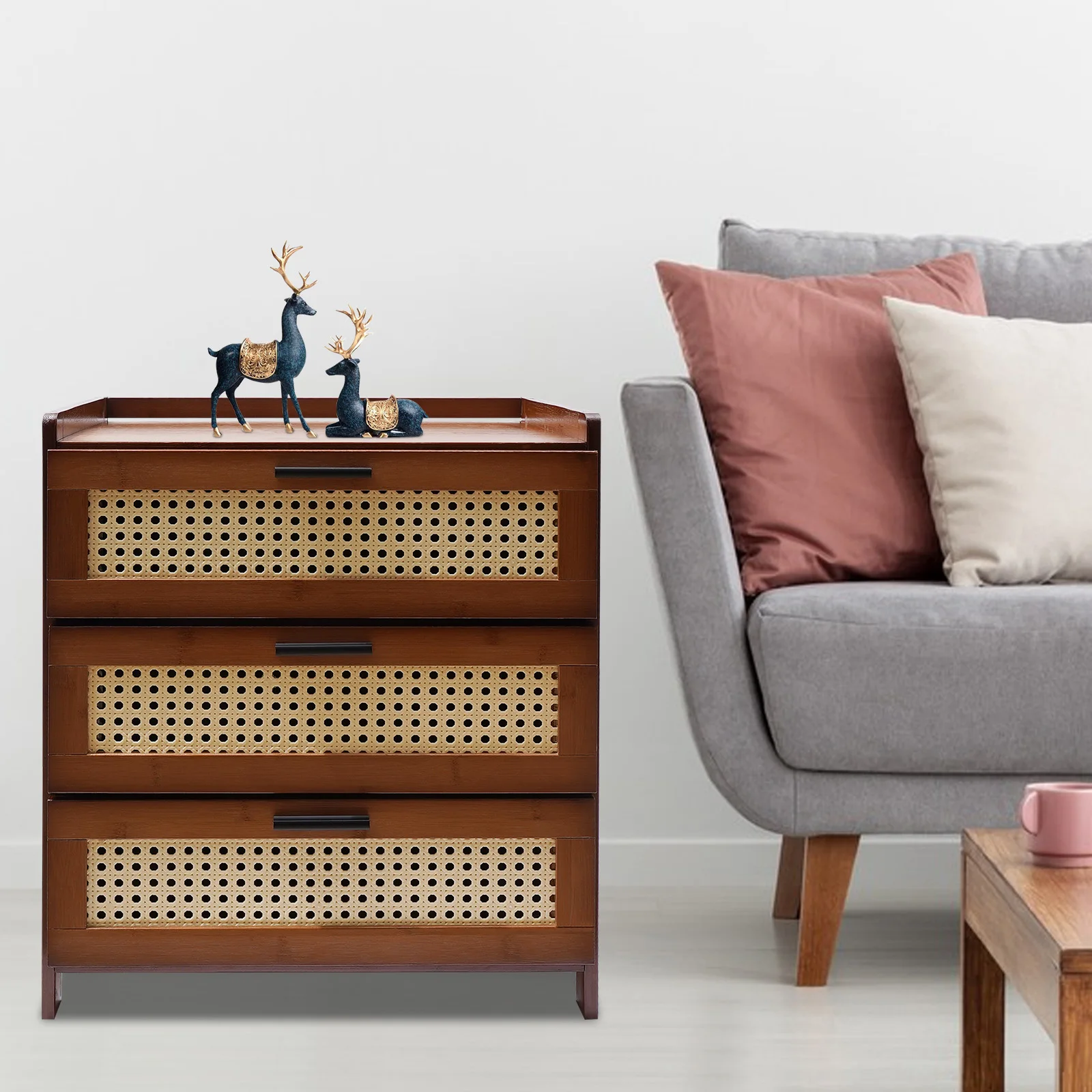 

Nightstand with Drawer Modern End Table Bamboo Sofa Side Table Bedside Table for Small Spaces, Bedroom, Living Room
