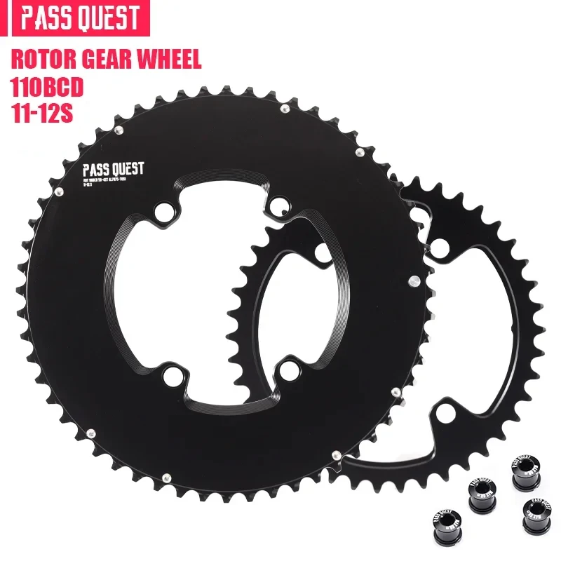 

PASS QUEST 110BCD Double Chainring 46T-33T/48T-35T/50T-34T/52T-36T/53T-39T/54T-40T/56-42T Chainwheel for ROTOR 110-4 2X Crank