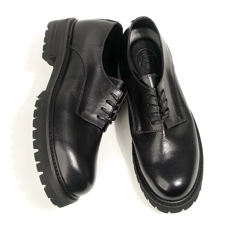 Italian retro leather round-headed Derby leather shoes men's hand-painted old tooling business dress casual men's shoes.