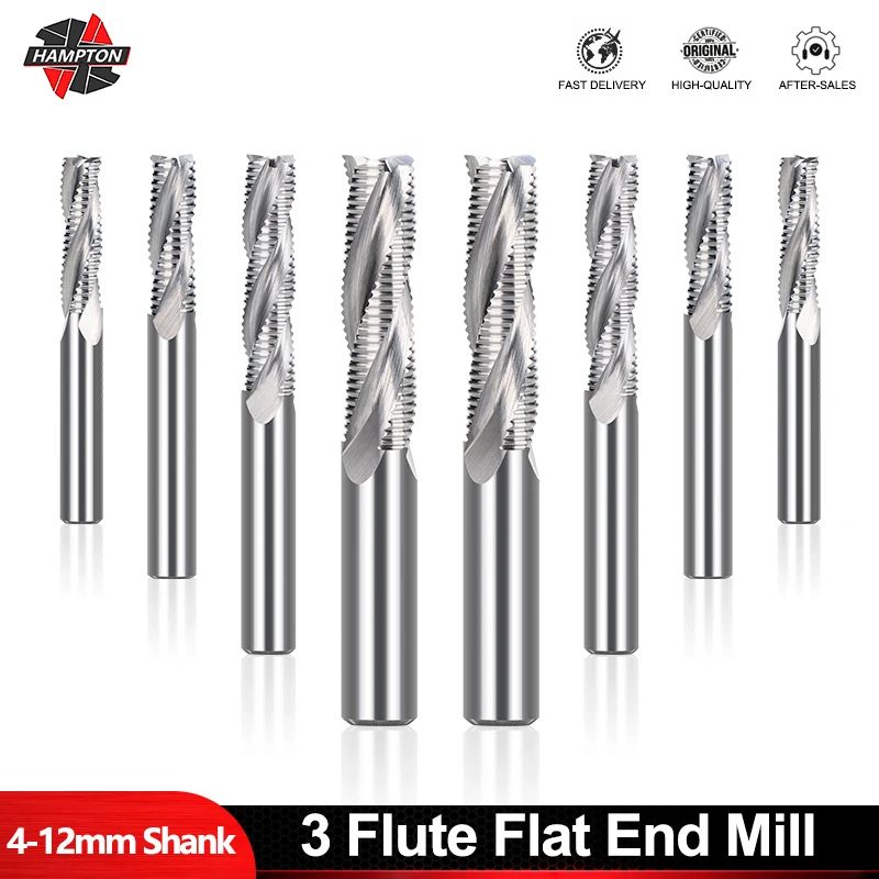 HAMPTON 1 STÜCK Schruppfräser 4-12mm Schaft Wolframkarbid 3 Flöten Fräser Für Metall Aluminium CNC Maschine Fräswerkzeuge