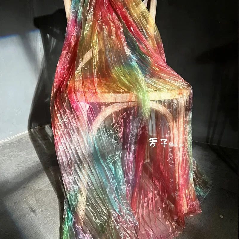 

Gradient Pleated Laser Organza Fabric Designer By The Meter for Wedding Dresses Clothing Skirts Curtains Sewing Water Yarn Thin