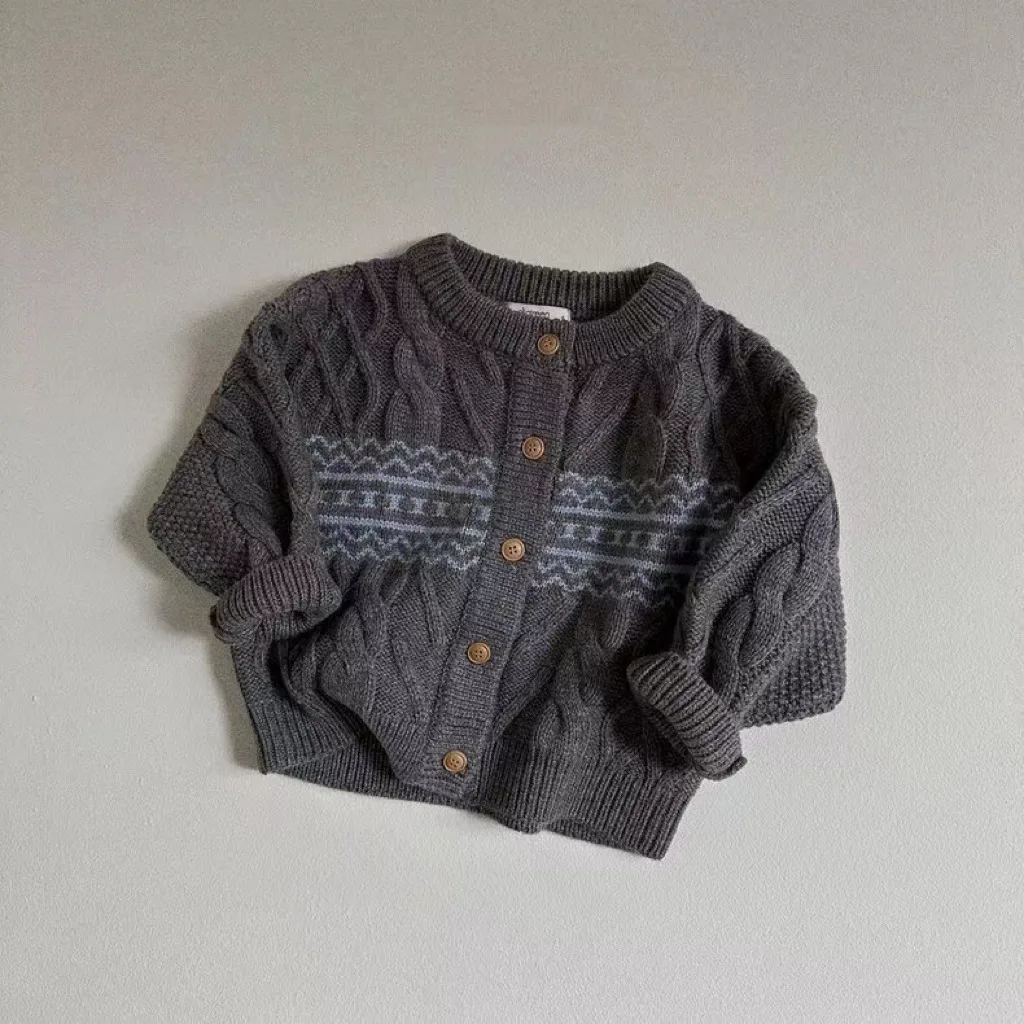 Autumn New Baby Long Sleeve Sweater Coat Cotton Boys Girls Vintage Knitted Cardigan Jacket Infant Toddler Versatile Casual Tops