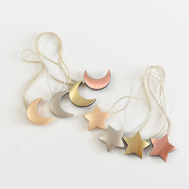 Metal Star And Moon Combination Curtain Magnetic Buckle Strap No Punching Free Installation Moon Shape Curtain Buckle 2